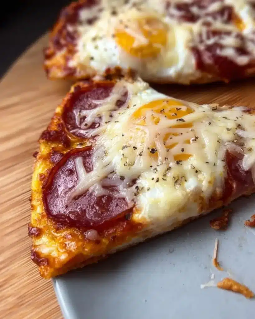 Delicious Pizza Eggs served on a plate with toppings and herbs.