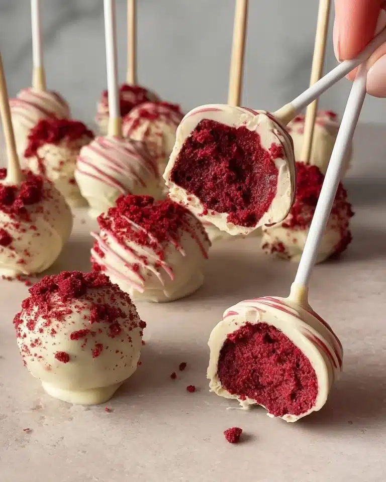 Delicious red velvet cake pops decorated with cream cheese frosting