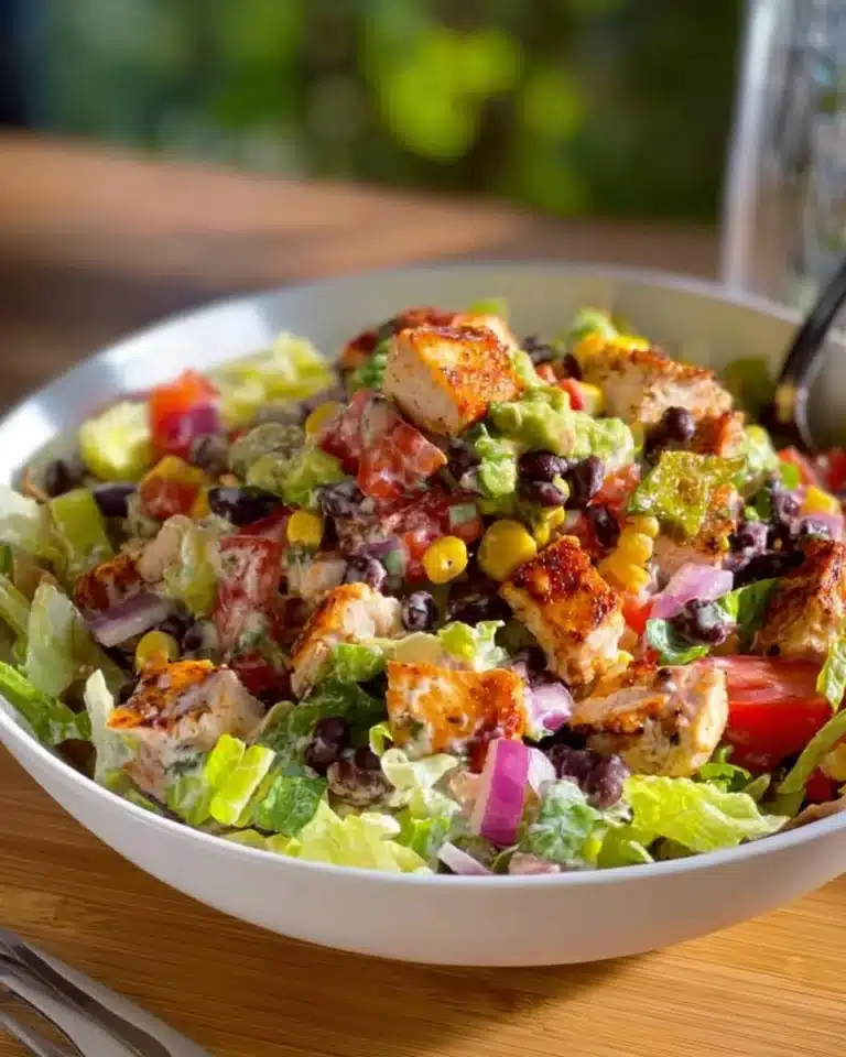 A colorful Santa Fe Salad featuring vibrant vegetables, beans, and dressing.