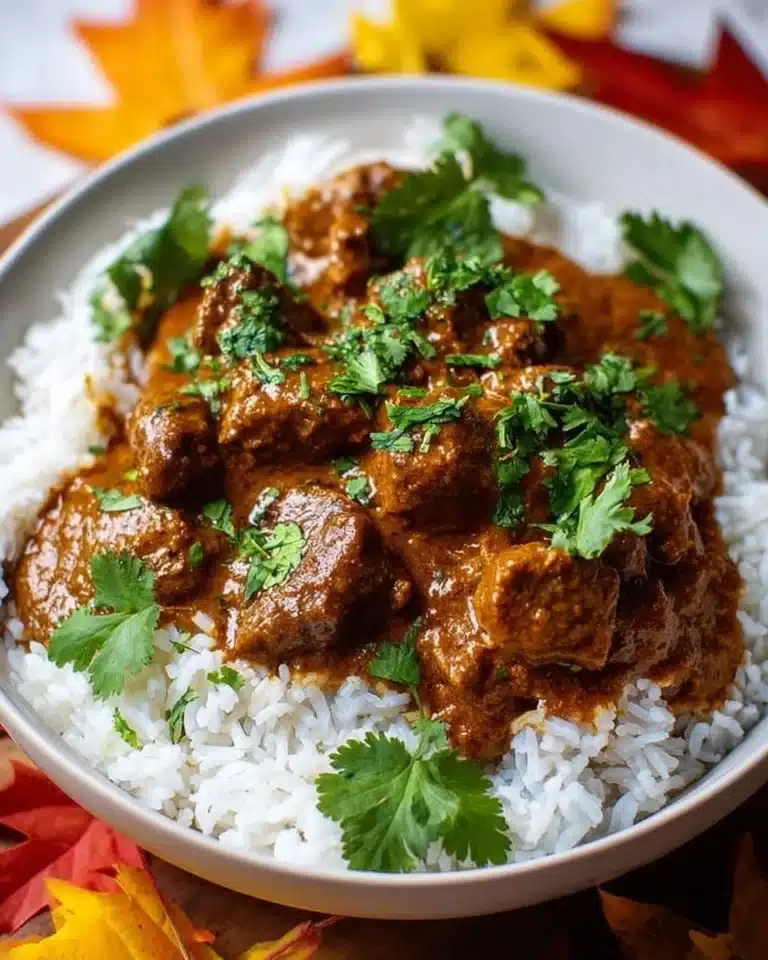 Slow Cooker Beef Coconut Curry 2 Delicious slow cooker beef coconut curry served in a bowl