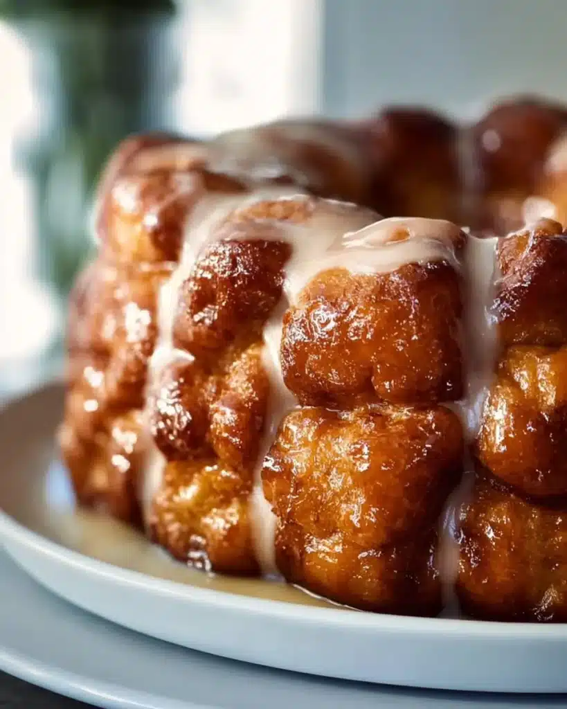Freshly baked sourdough monkey bread with caramelized topping and pull-apart pieces.