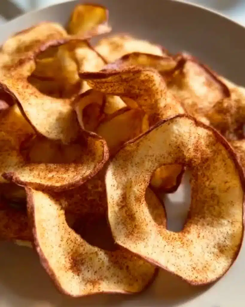 Homemade air fryer apple chips ready to eat