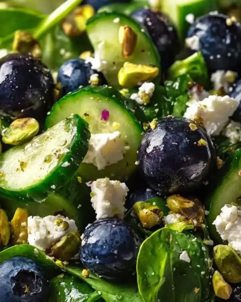 Blueberry Pistachio Spring Salad with greens, nuts, and berries