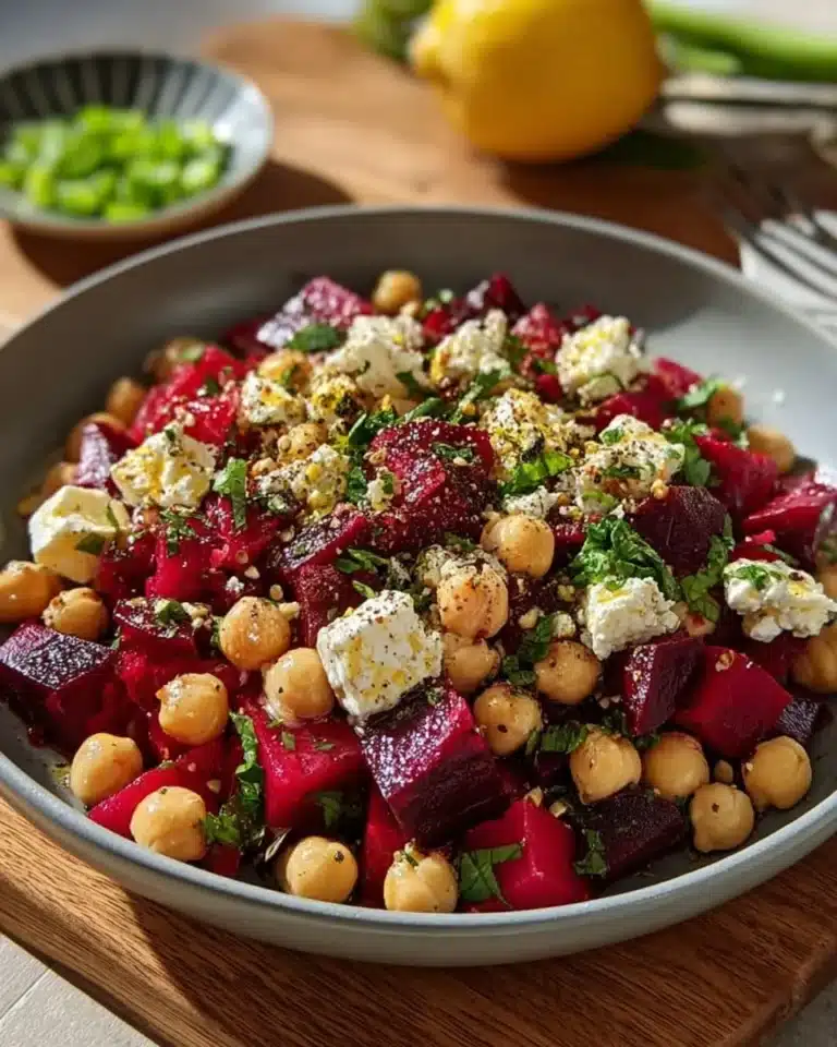 Chickpea Beet Feta Salad with fresh ingredients and vibrant colors