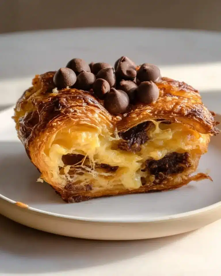 Delicious chocolate croissant breakfast bake served warm on a plate