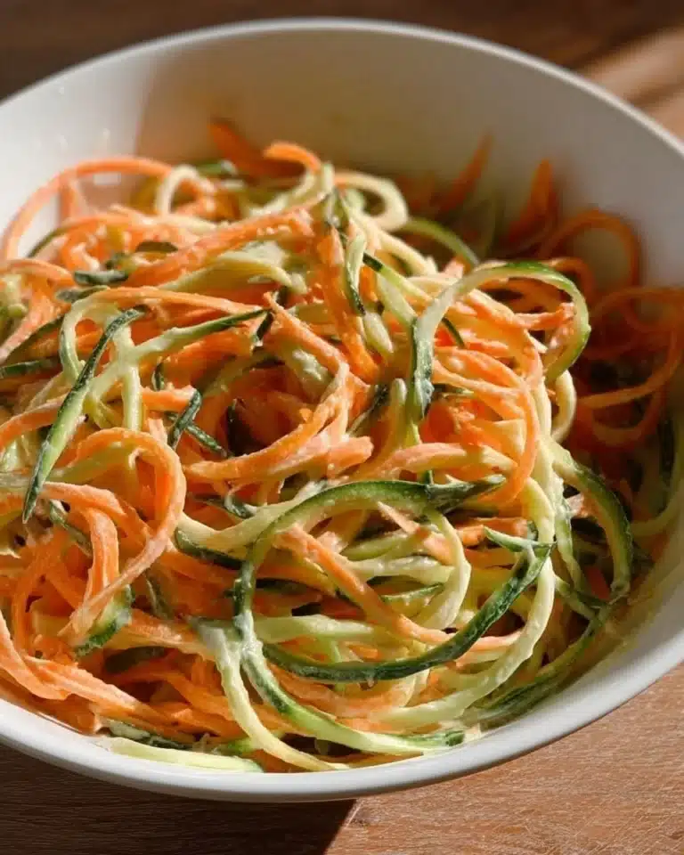Creamy cucumber and carrot salad served in a bowl with fresh herbs