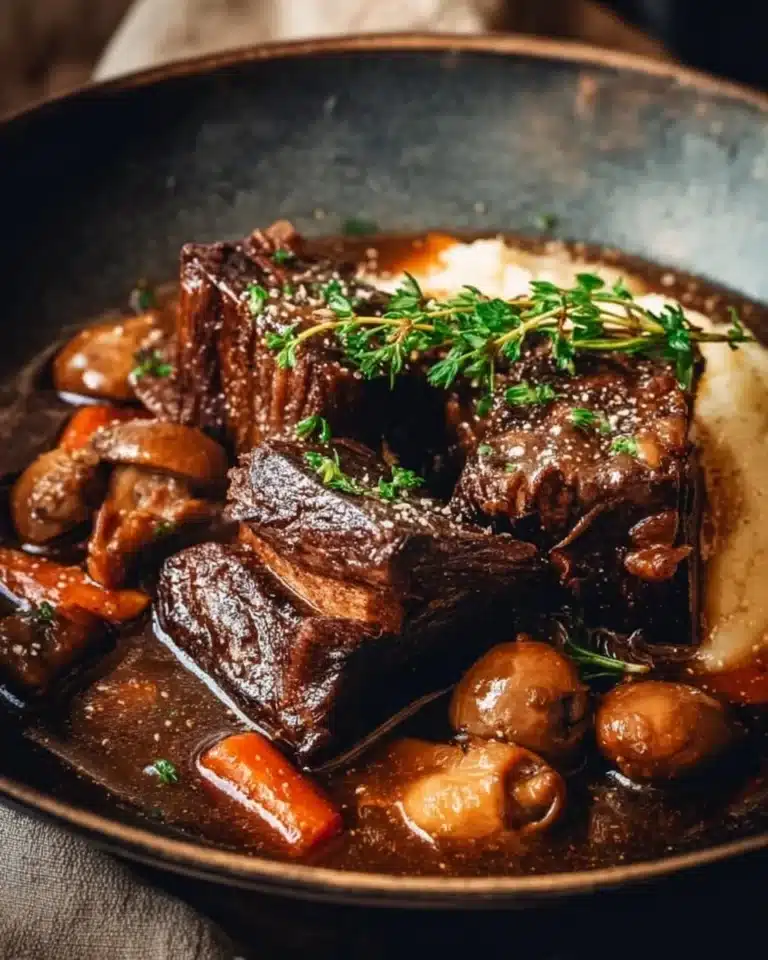 Delicious Crockpot beef short ribs served with vegetables and sauce