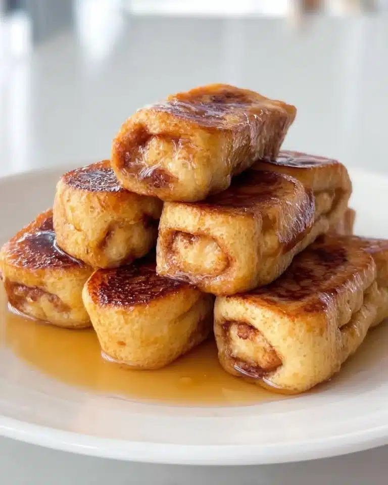 Delicious French Toast Roll-Ups served on a plate with syrup and berries.