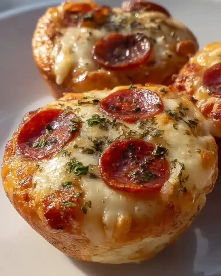 Delicious Garlic Butter Pizza Cupcakes served on a plate with fresh herbs