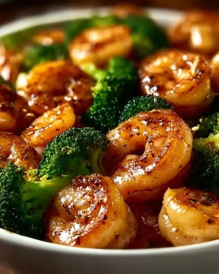Delicious honey garlic shrimp served on a plate, garnished with green onions.