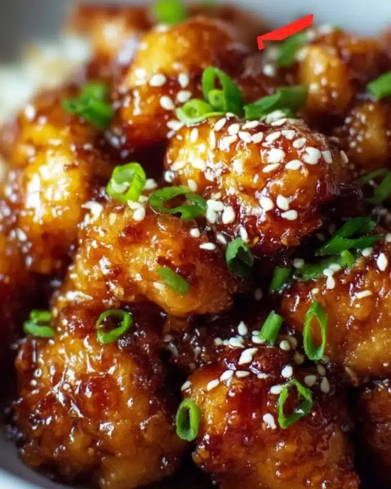 Honey Garlic Chicken dish with a glaze of honey and garlic, garnished with green onions.