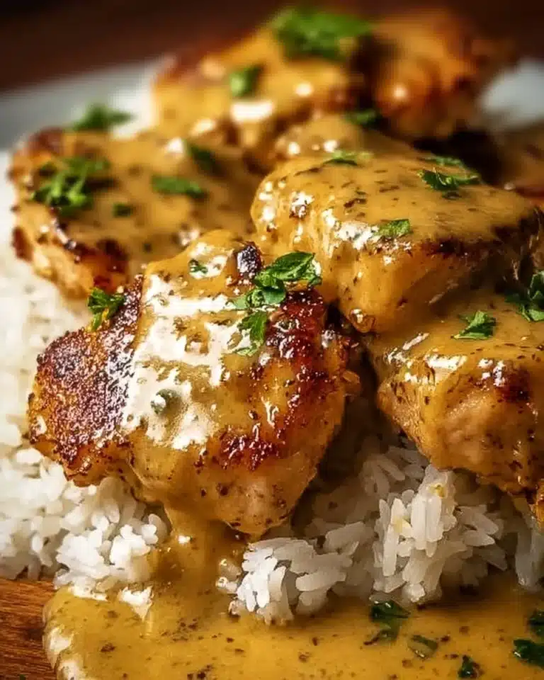 Delicious honey mustard chicken garnished with fresh herbs on a plate