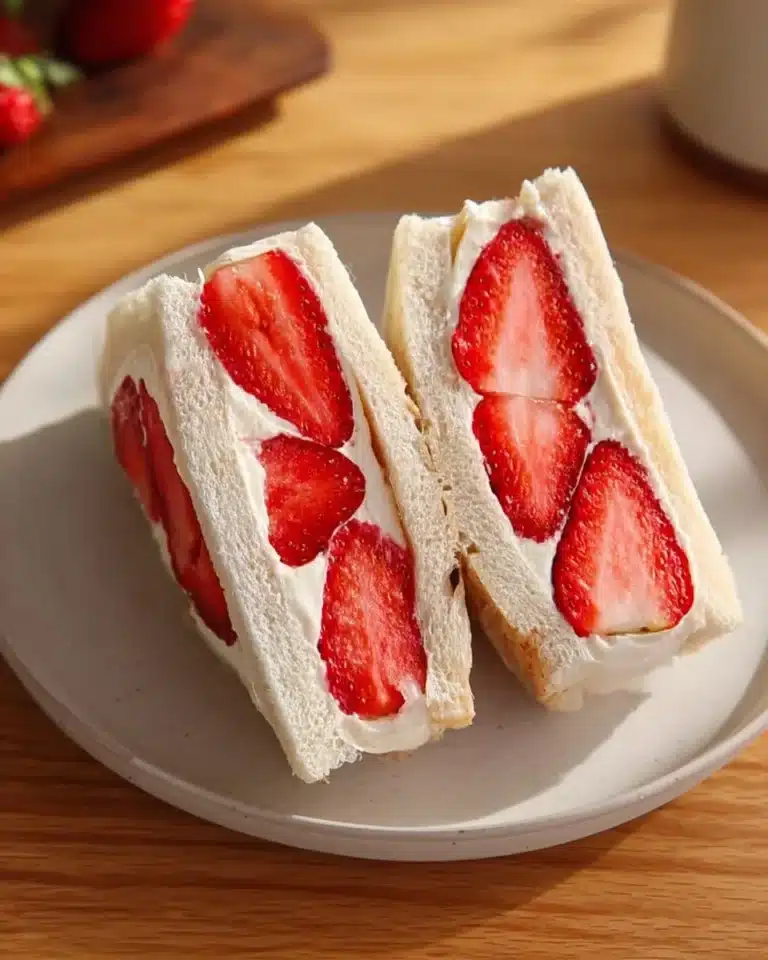 Japanese strawberry sandwich with fresh strawberries and cream on soft bread