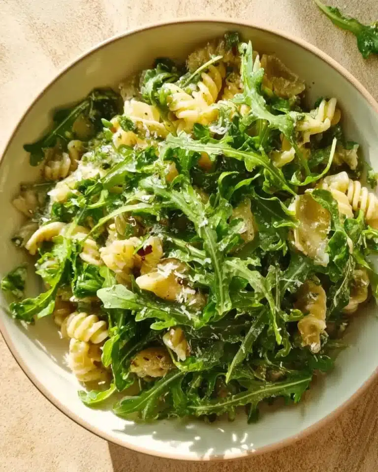 Lemon arugula pasta salad with fresh ingredients and vibrant colors