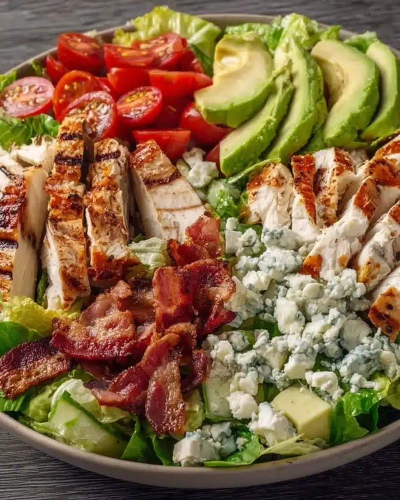 Savory BLT Chicken Salad with chicken, bacon, lettuce, and tomatoes