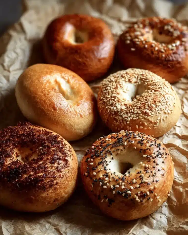 Homemade sourdough bagels, golden brown and freshly baked.