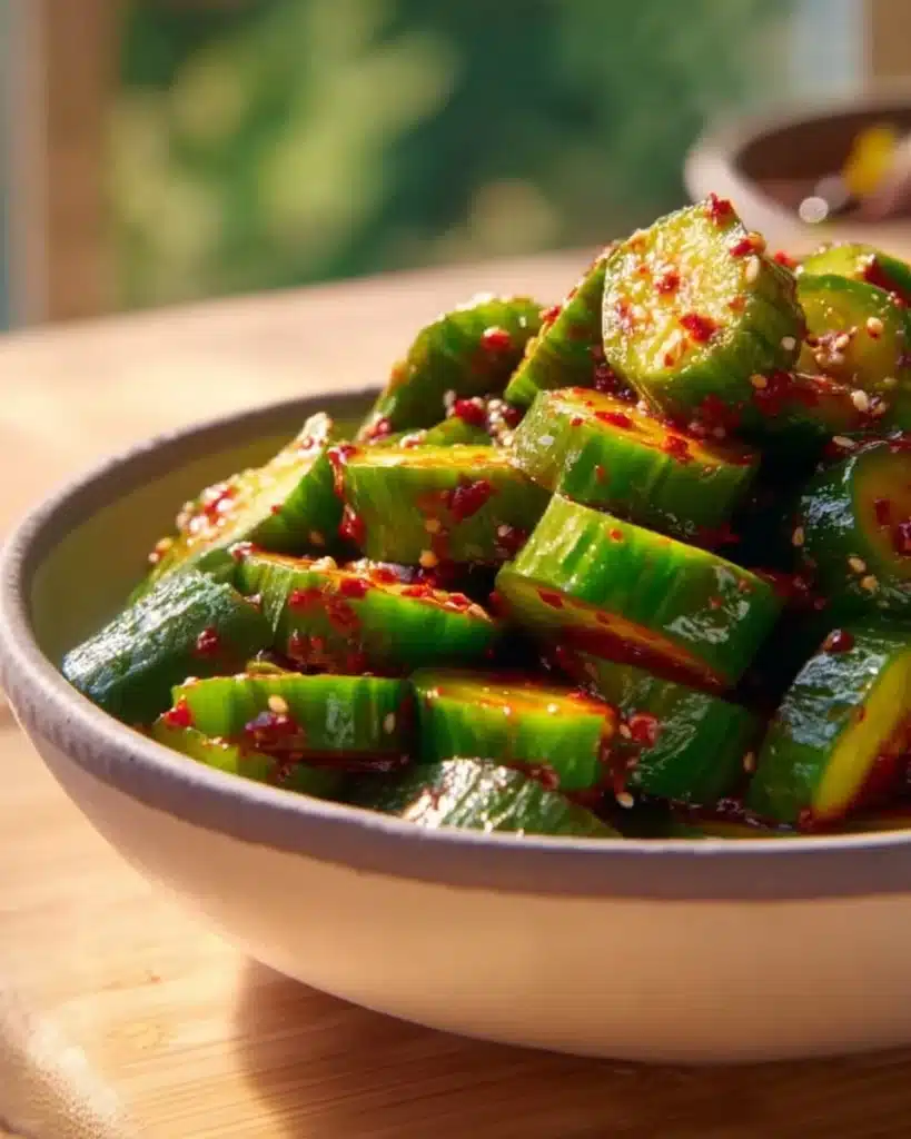 Spicy Asian Cucumber Salad with fresh ingredients and vibrant colors