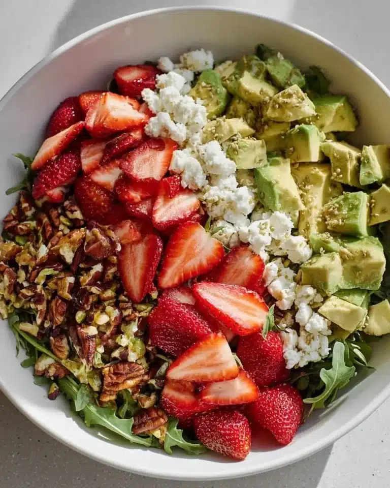 Strawberry Crunch Salad with Champagne Vinaigrette 2 Delicious Strawberry Crunch Salad with Champagne Vinaigrette garnished with strawberries